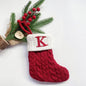 TETOU Christmas Stocking with Letter Mini Cute Red Knitted Christmas Stocks Gift Bags Pendant Christmas Tree Decor