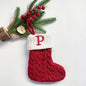 TETOU Christmas Stocking with Letter Mini Cute Red Knitted Christmas Stocks Gift Bags Pendant Christmas Tree Decor