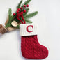 TETOU Christmas Stocking with Letter Mini Cute Red Knitted Christmas Stocks Gift Bags Pendant Christmas Tree Decor