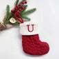 TETOU Christmas Stocking with Letter Mini Cute Red Knitted Christmas Stocks Gift Bags Pendant Christmas Tree Decor