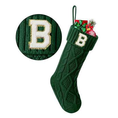 TETOU Christmas Stockings with Initials Letter 18" Stockings for Christmas Decoration- Green A