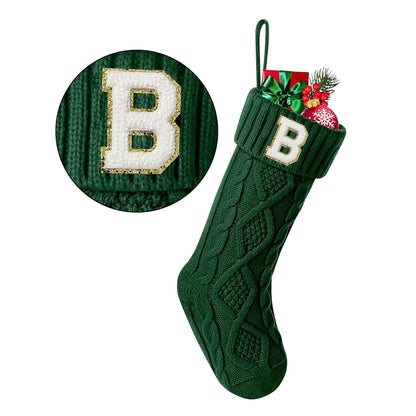 TETOU Christmas Stockings with Initials Letter 18" Stockings for Christmas Decoration - Green A