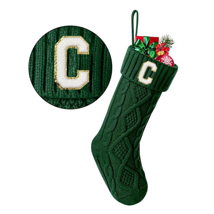 TETOU Christmas Stockings with Initials Letter 18" Stockings for Christmas Decoration - Green A