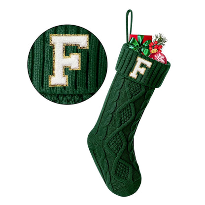 TETOU Christmas Stockings with Initials Letter 18" Stockings for Christmas Decoration - Green A