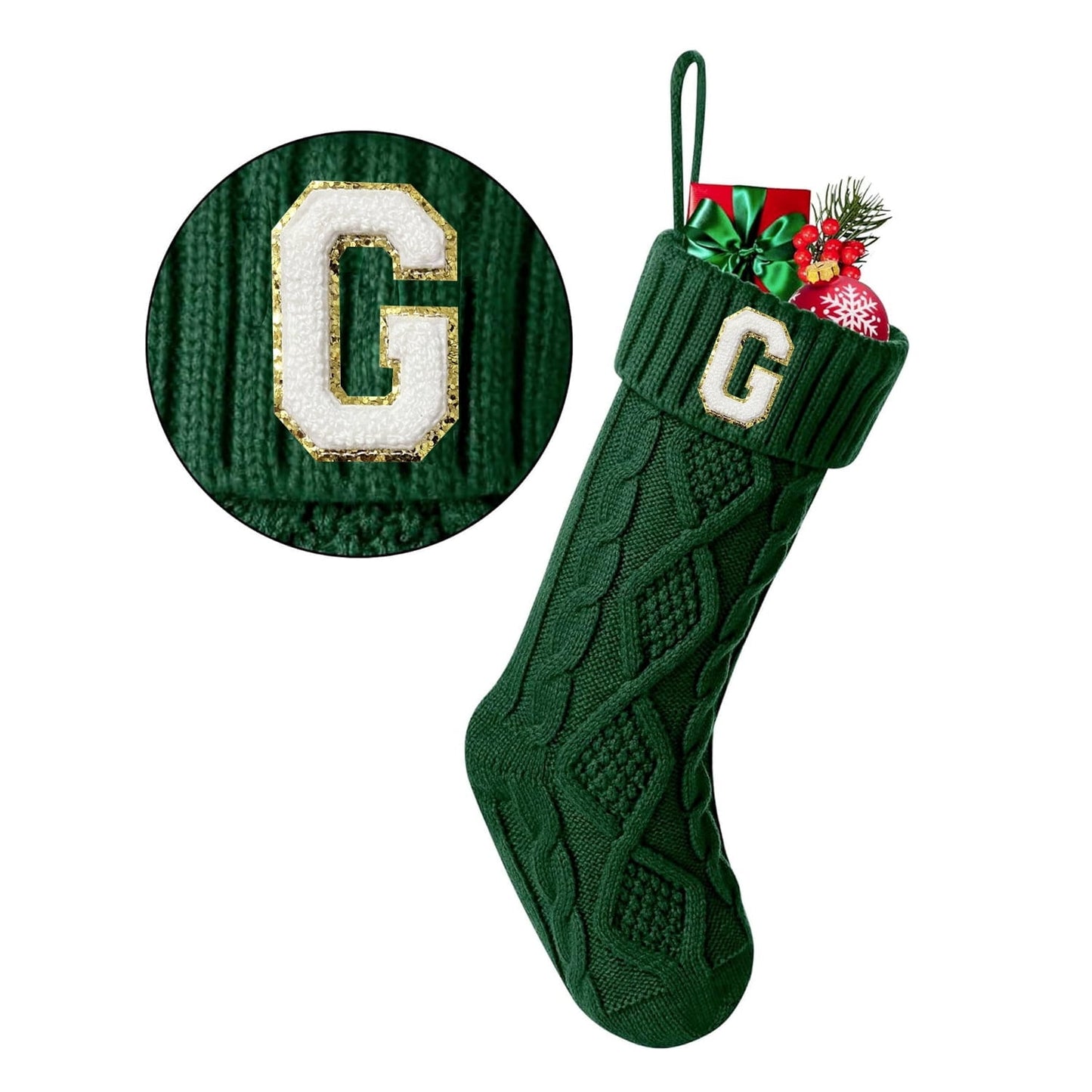 TETOU Christmas Stockings with Initials Letter 18" Stockings for Christmas Decoration - Green A