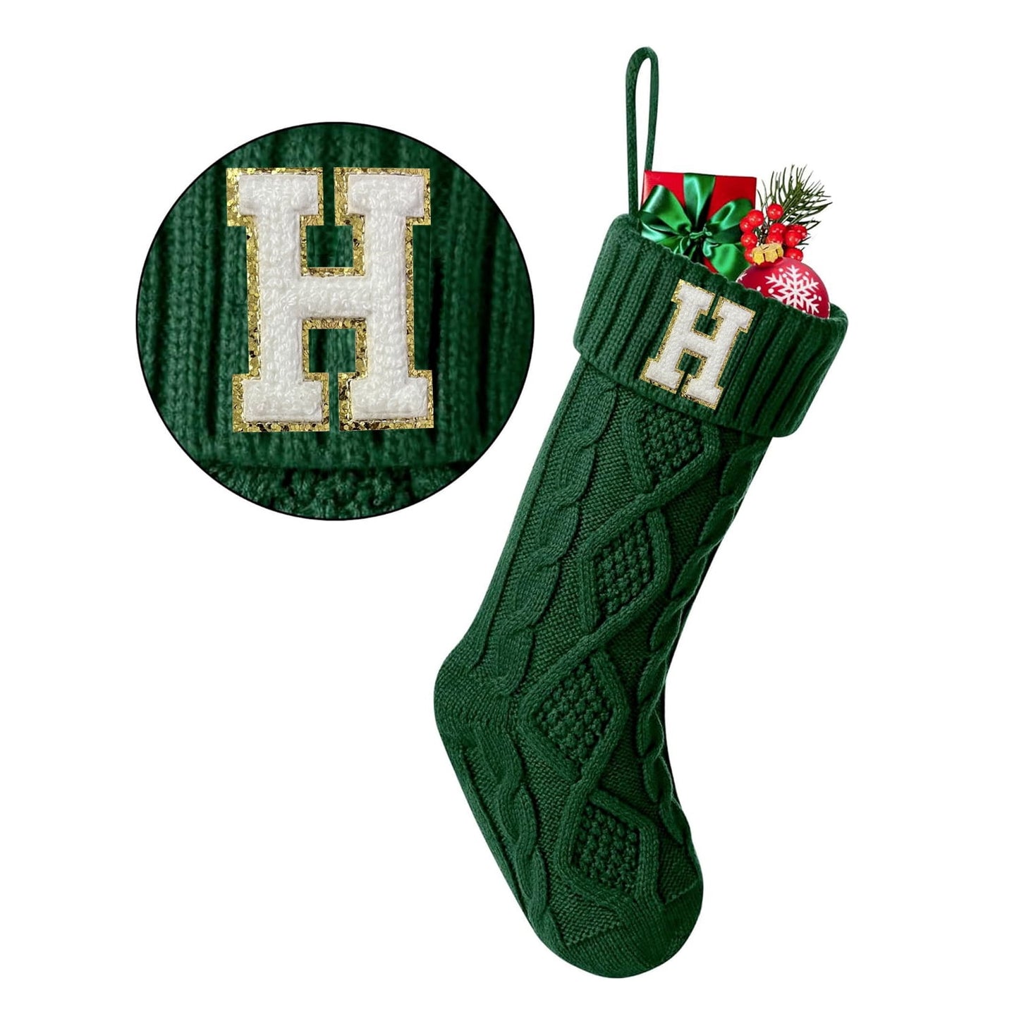 TETOU Christmas Stockings with Initials Letter 18" Stockings for Christmas Decoration- Green A