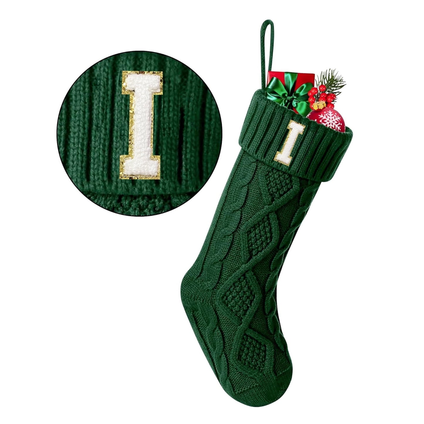 TETOU Christmas Stockings with Initials Letter 18" Stockings for Christmas Decoration - Green A