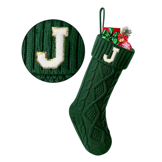 TETOU Christmas Stockings with Initials Letter 18" Stockings for Christmas Decoration - Green J