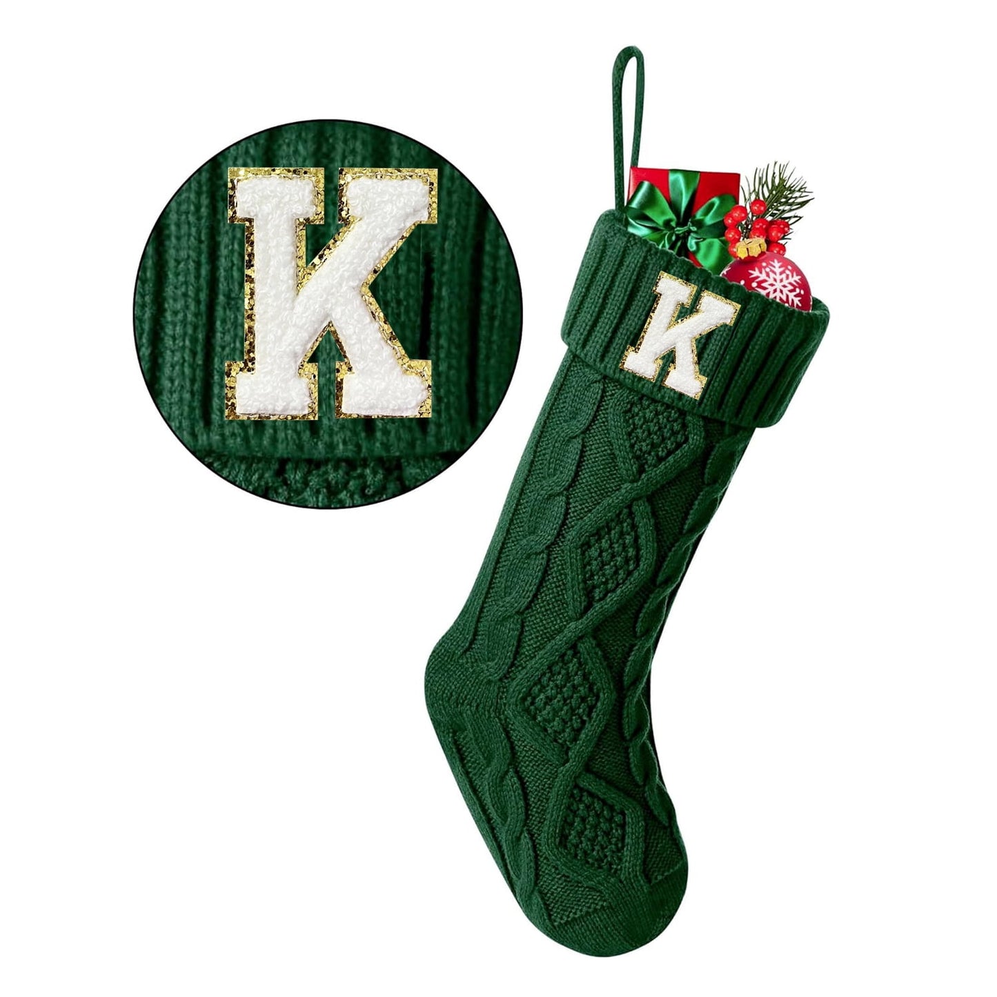 TETOU Christmas Stockings with Initials Letter 18" Stockings for Christmas Decoration- Green A