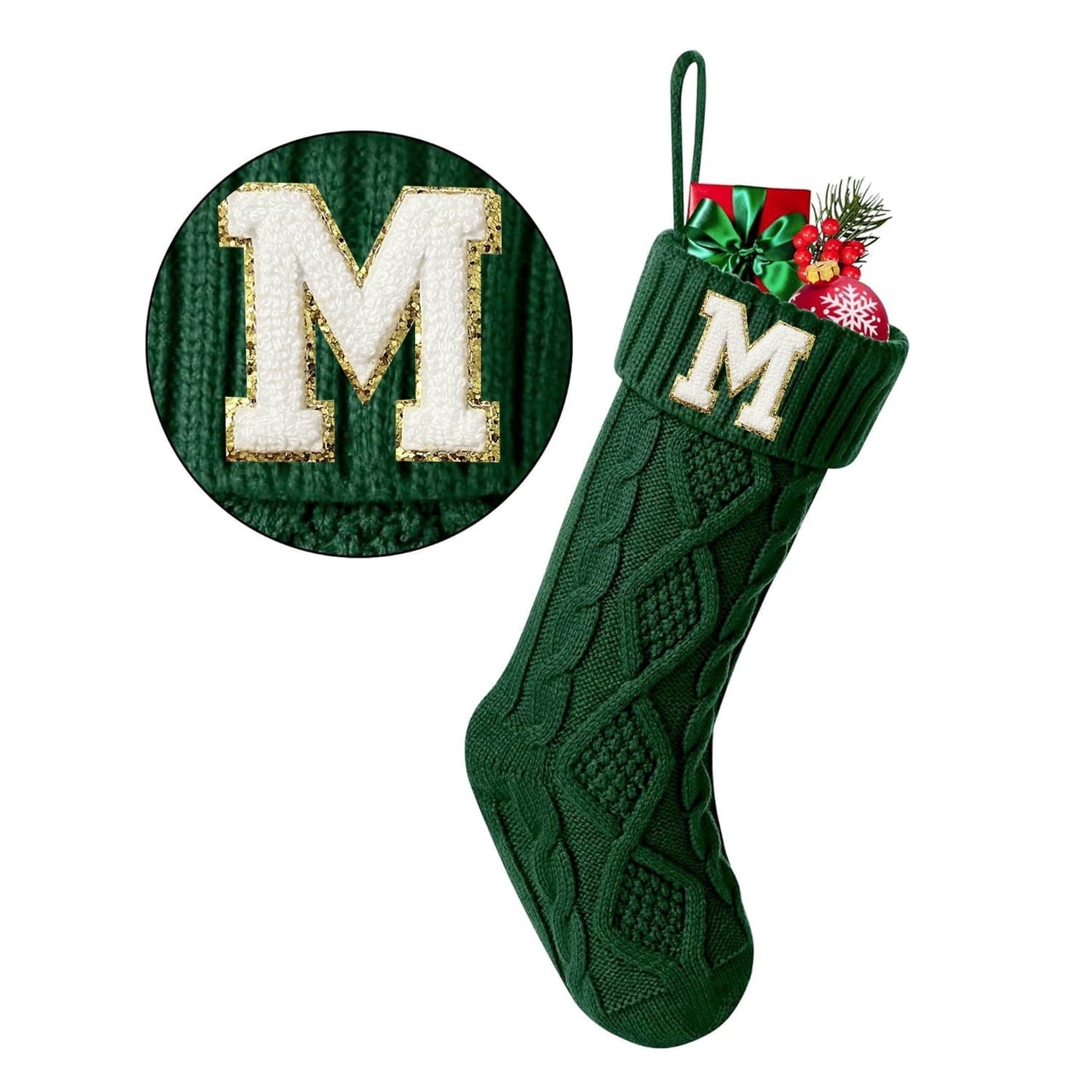 TETOU Christmas Stockings with Initials Letter 18" Stockings for Christmas Decoration - Green A