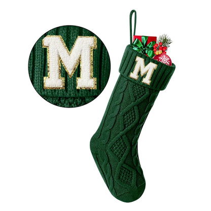 TETOU Christmas Stockings with Initials Letter 18" Stockings for Christmas Decoration- Green A