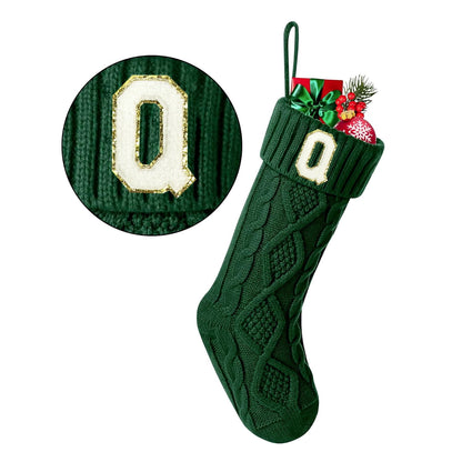 TETOU Christmas Stockings with Initials Letter 18" Stockings for Christmas Decoration- Green A