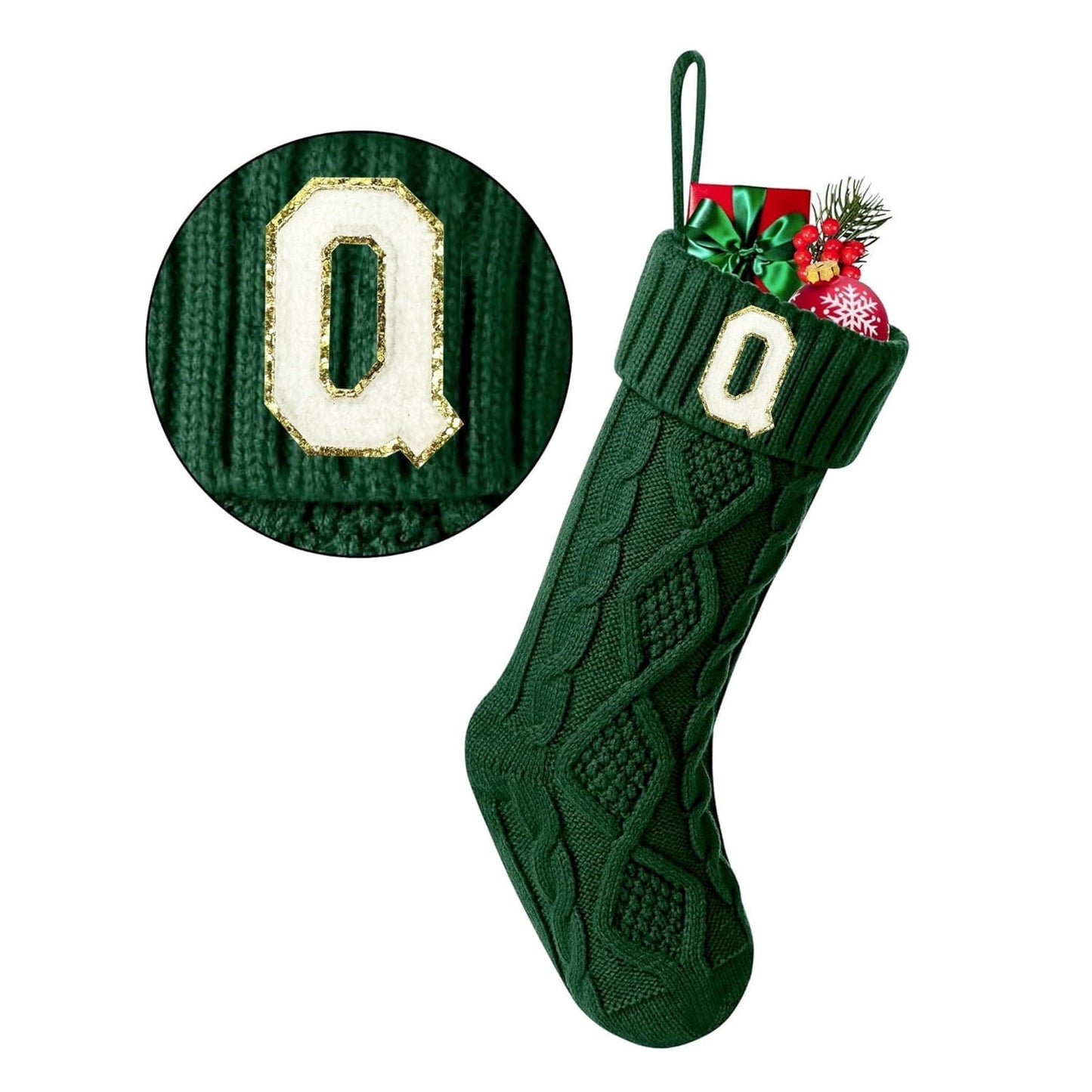TETOU Christmas Stockings with Initials Letter 18" Stockings for Christmas Decoration - Green A