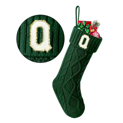 TETOU Christmas Stockings with Initials Letter 18" Stockings for Christmas Decoration - Green A