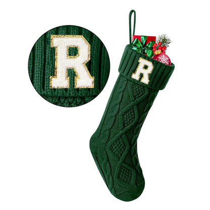 TETOU Christmas Stockings with Initials Letter 18" Stockings for Christmas Decoration - Green A