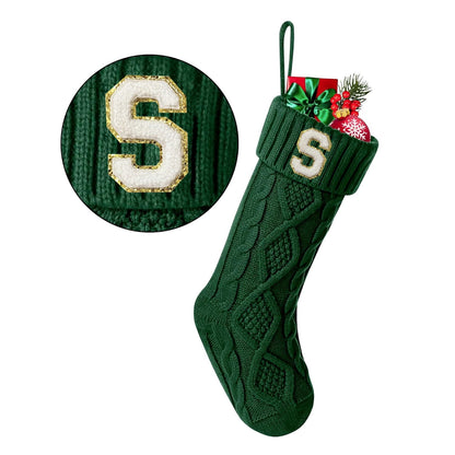 TETOU Christmas Stockings with Initials Letter 18" Stockings for Christmas Decoration- Green A