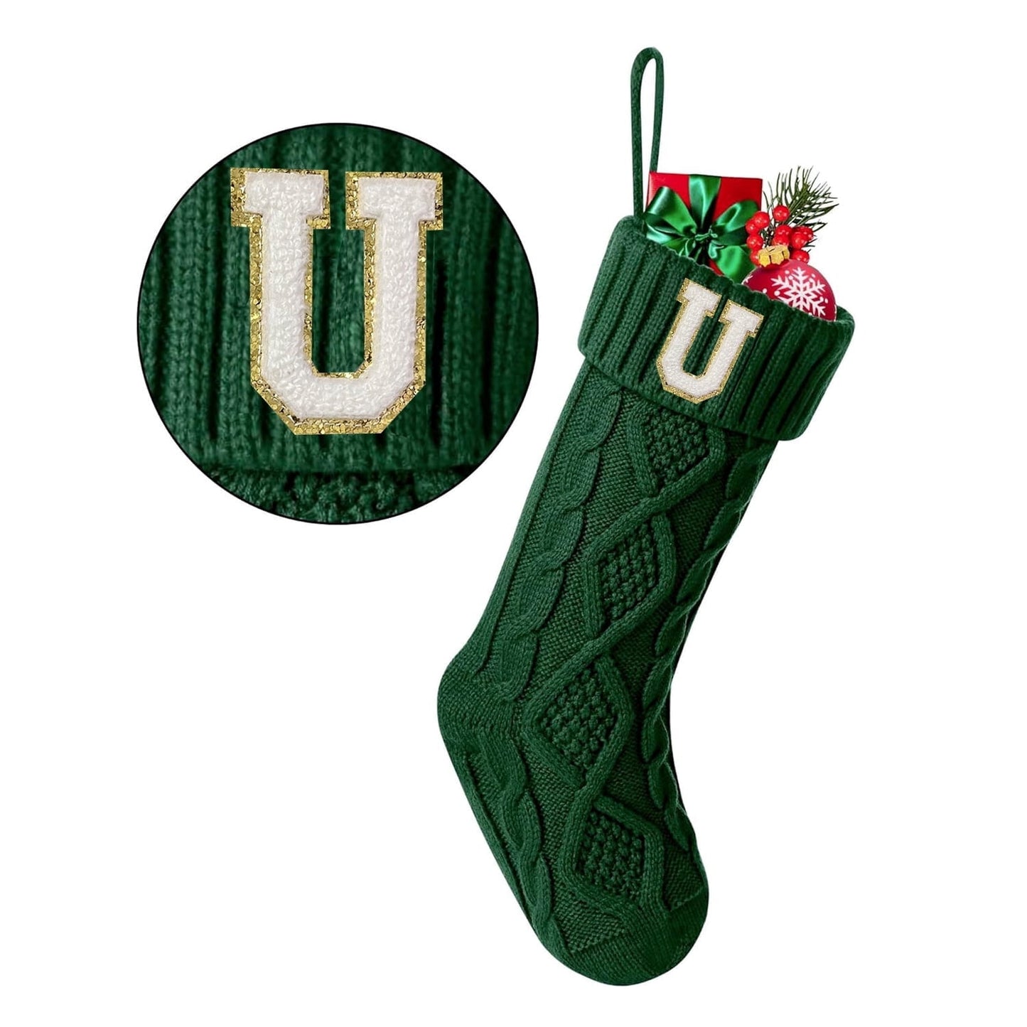 TETOU Christmas Stockings with Initials Letter 18" Stockings for Christmas Decoration - Green A