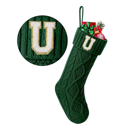 TETOU Christmas Stockings with Initials Letter 18" Stockings for Christmas Decoration - Green A