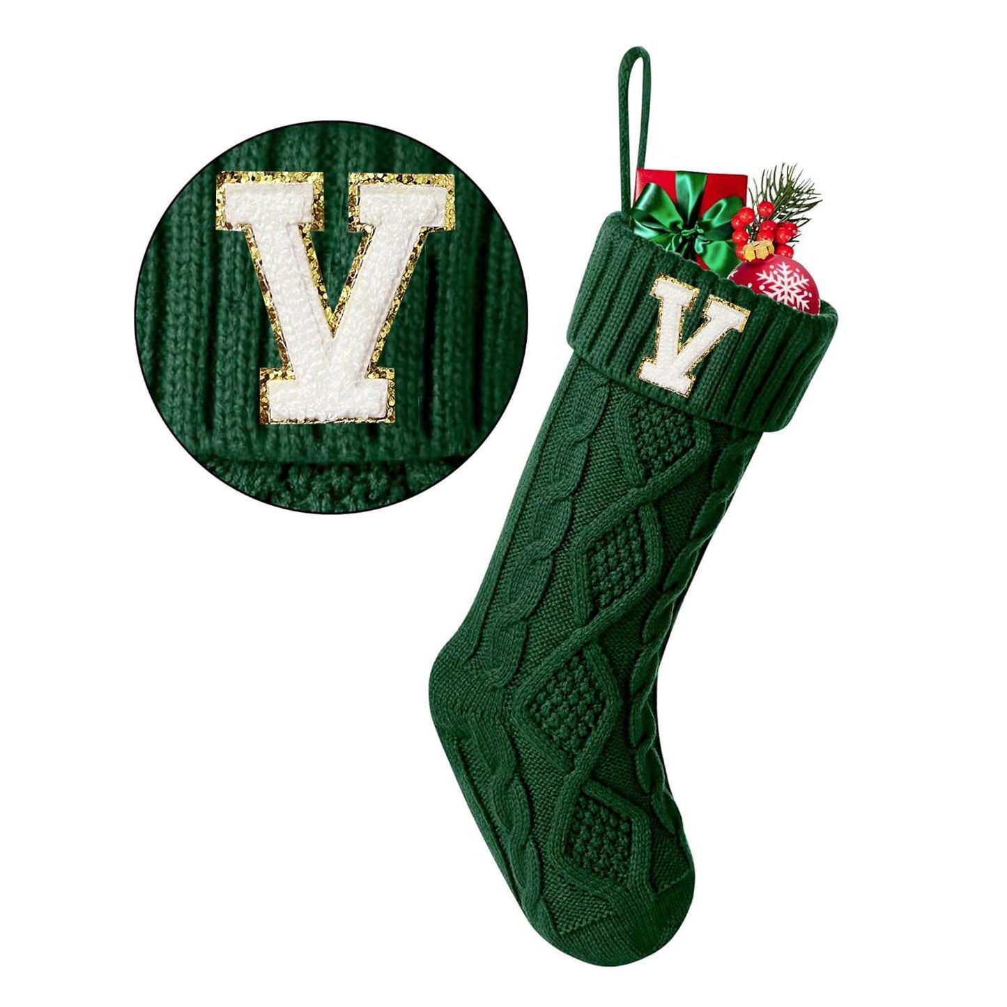 TETOU Christmas Stockings with Initials Letter 18" Stockings for Christmas Decoration- Green A