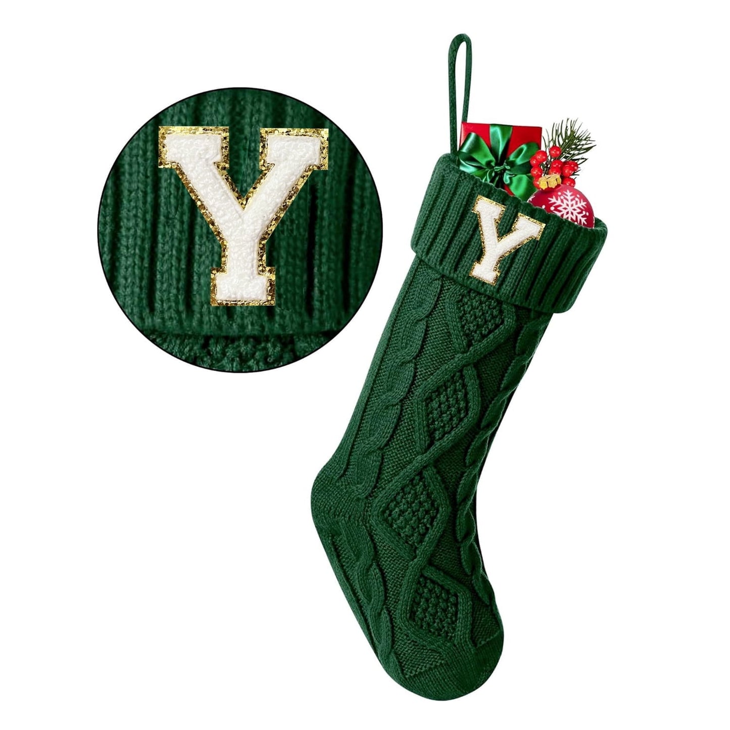 TETOU Christmas Stockings with Initials Letter 18" Stockings for Christmas Decoration - Green A