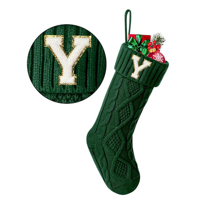 TETOU Christmas Stockings with Initials Letter 18" Stockings for Christmas Decoration - Green A