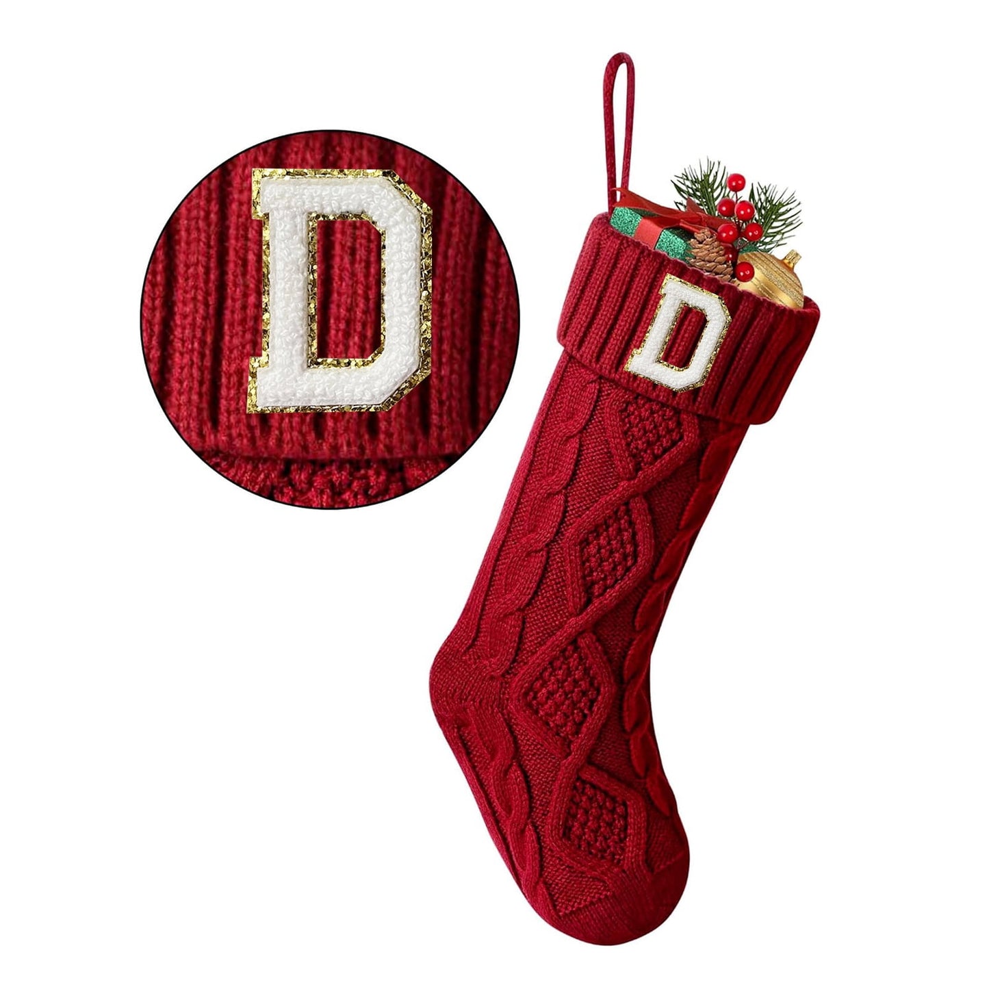 TETOU Christmas Stockings with Initials Letter 18" Stockings for Christmas Decoration - Red A
