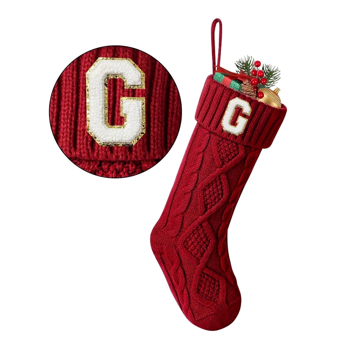 TETOU Christmas Stockings with Initials Letter 18" Stockings for Christmas Decoration - Red J