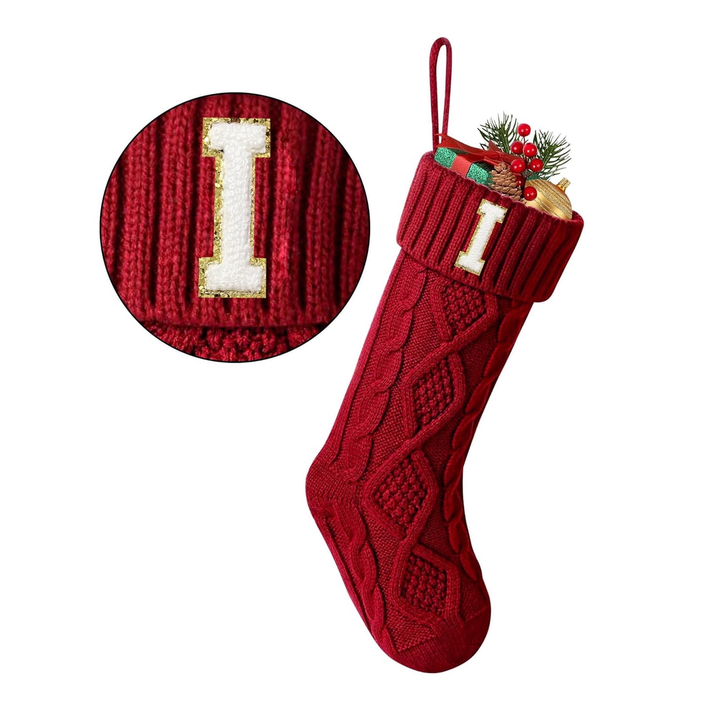 TETOU Christmas Stockings with Initials Letter 18" Stockings for Christmas Decoration - Red A