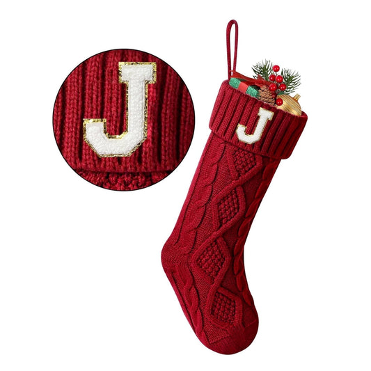 TETOU Christmas Stockings with Initials Letter 18" Stockings for Christmas Decoration - Red J
