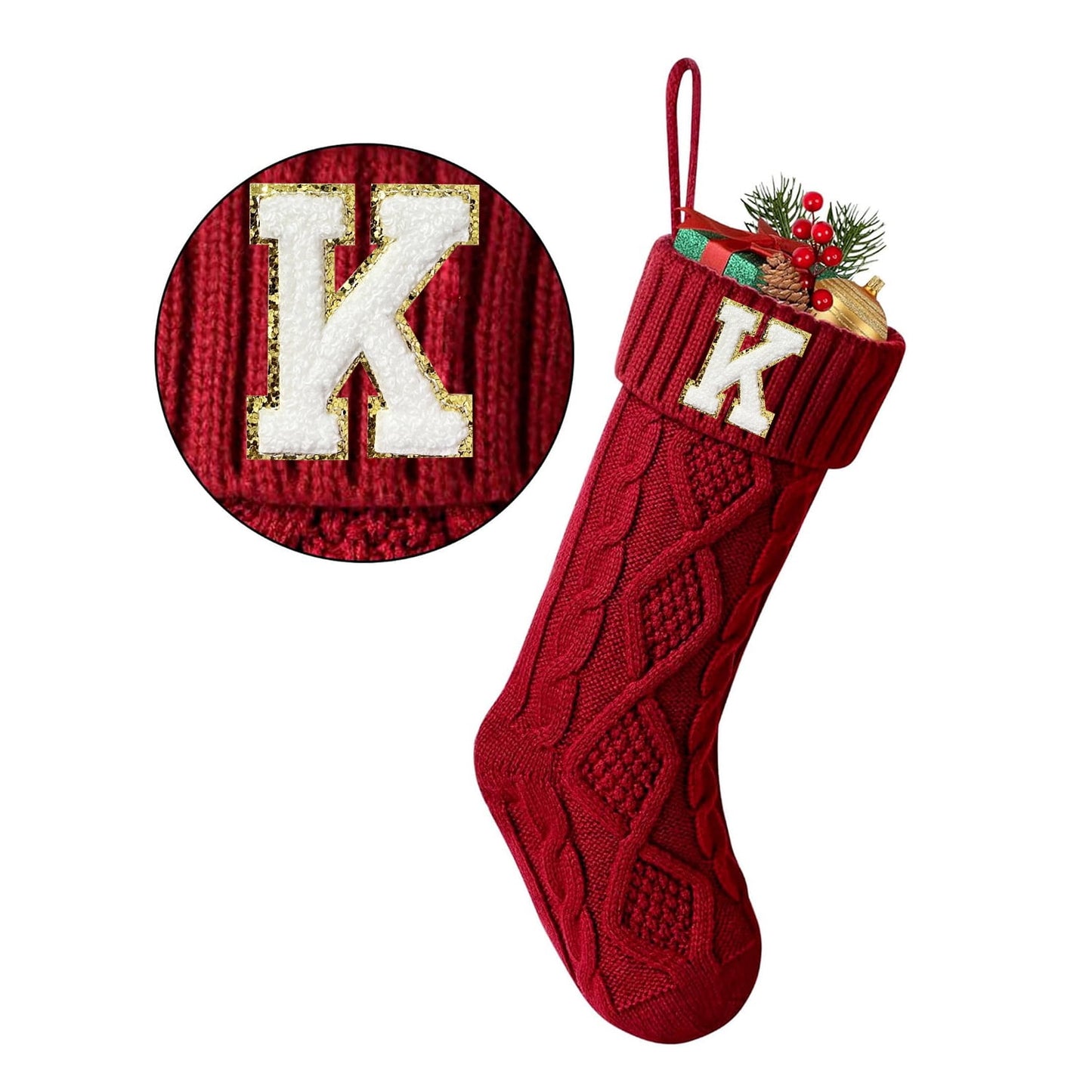 TETOU Christmas Stockings with Initials Letter 18" Stockings for Christmas Decoration - Red A
