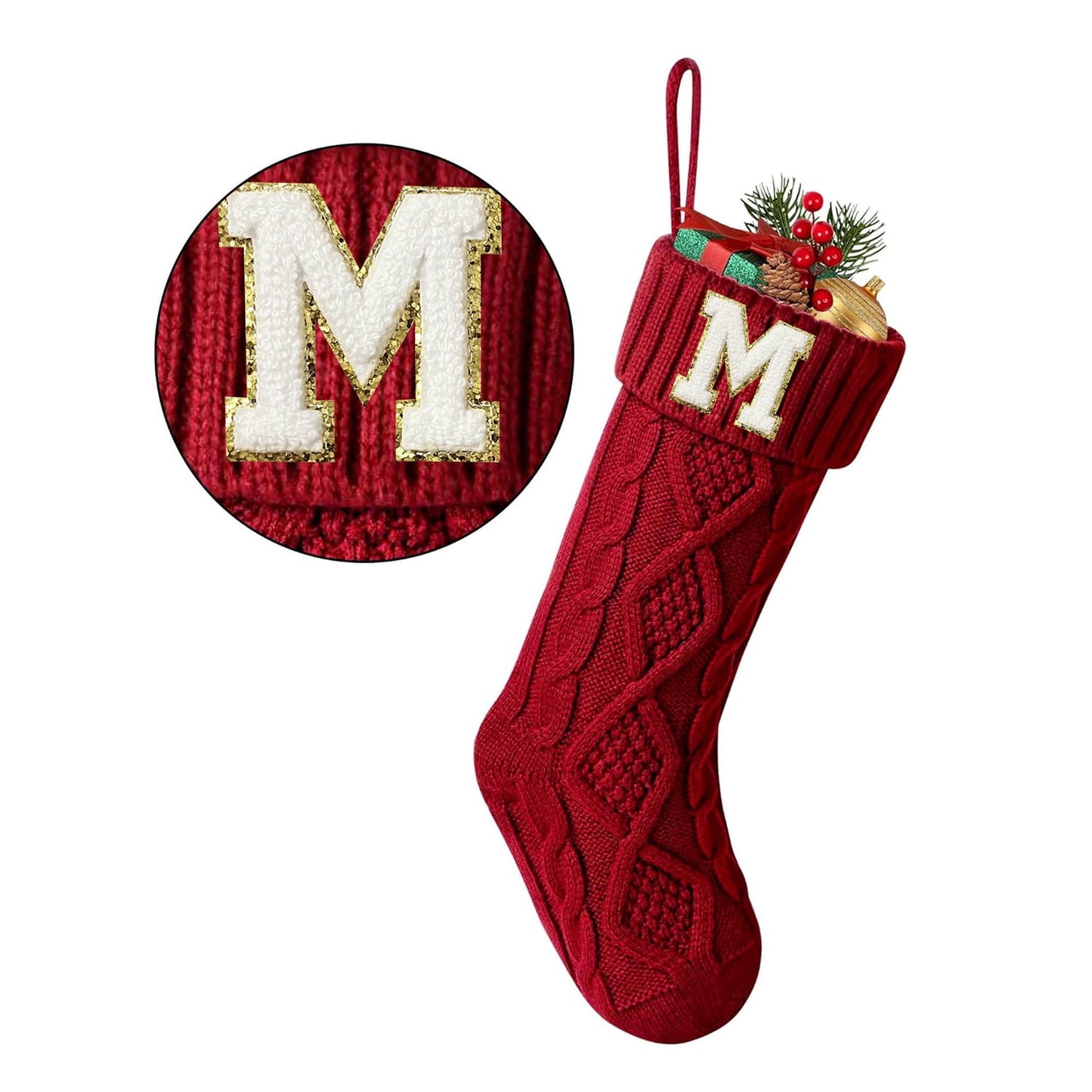 TETOU Christmas Stockings with Initials Letter 18" Stockings for Christmas Decoration - Red A