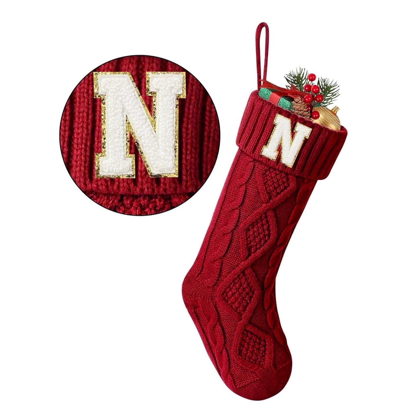TETOU Christmas Stockings with Initials Letter 18" Stockings for Christmas Decoration - Red J