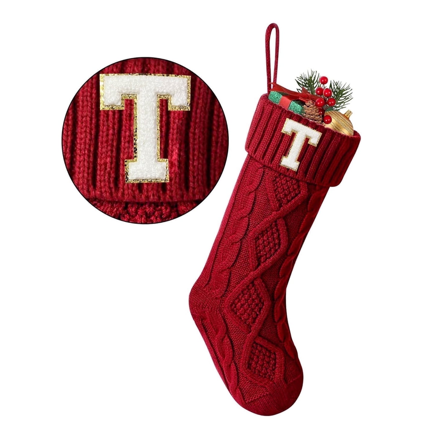 TETOU Christmas Stockings with Initials Letter 18" Stockings for Christmas Decoration - Red J