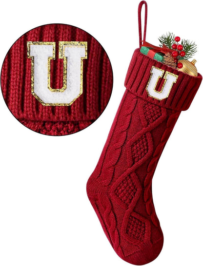 TETOU Christmas Stockings with Initials Letter 18" Stockings for Christmas Decoration - Red J