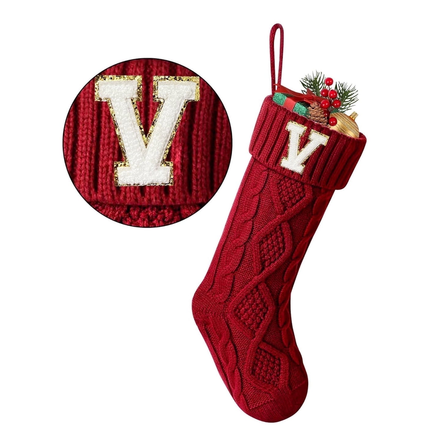 TETOU Christmas Stockings with Initials Letter 18" Stockings for Christmas Decoration - Red J