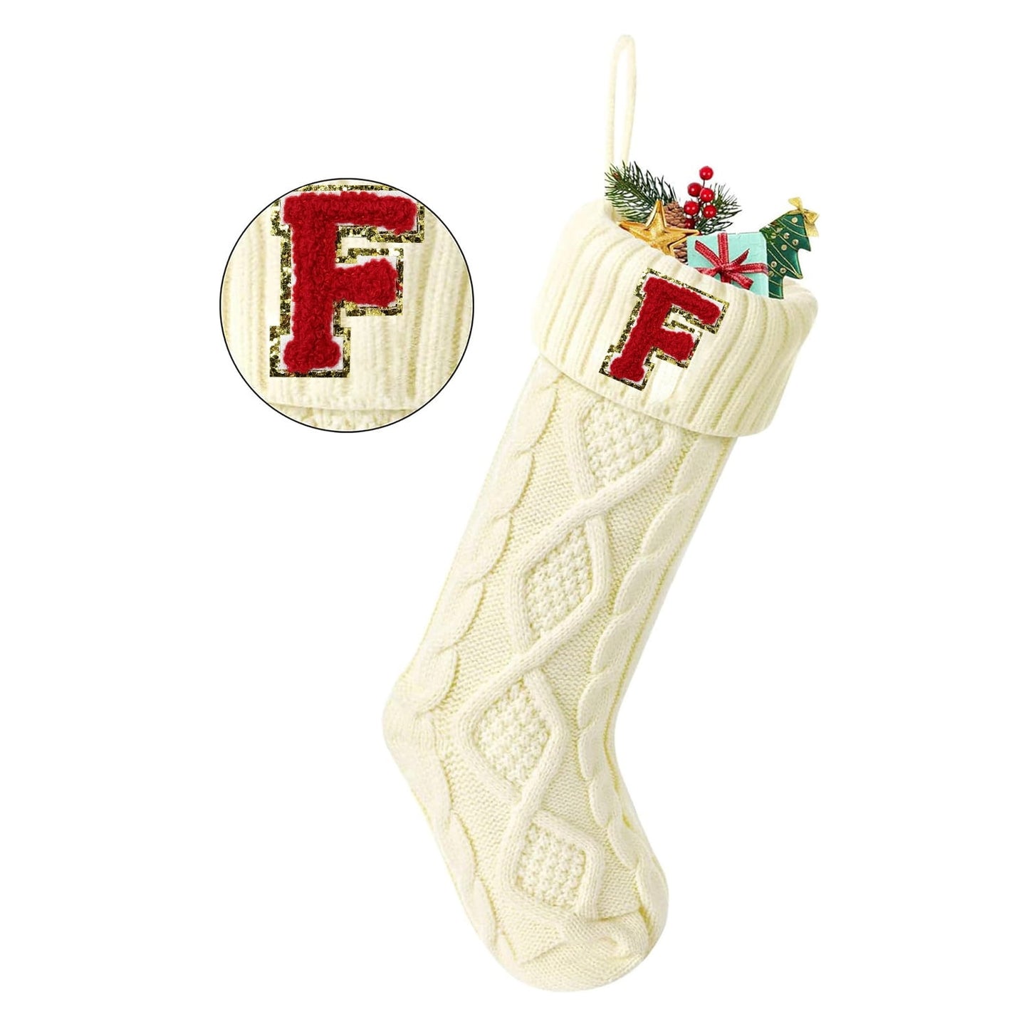 TETOU Christmas Stockings with Initials Letter 18" Stockings for Christmas Decoration - White A