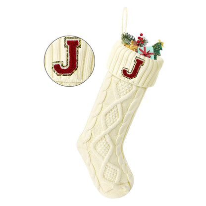 TETOU Christmas Stockings with Initials Letter 18" Stockings for Christmas Decoration - White A