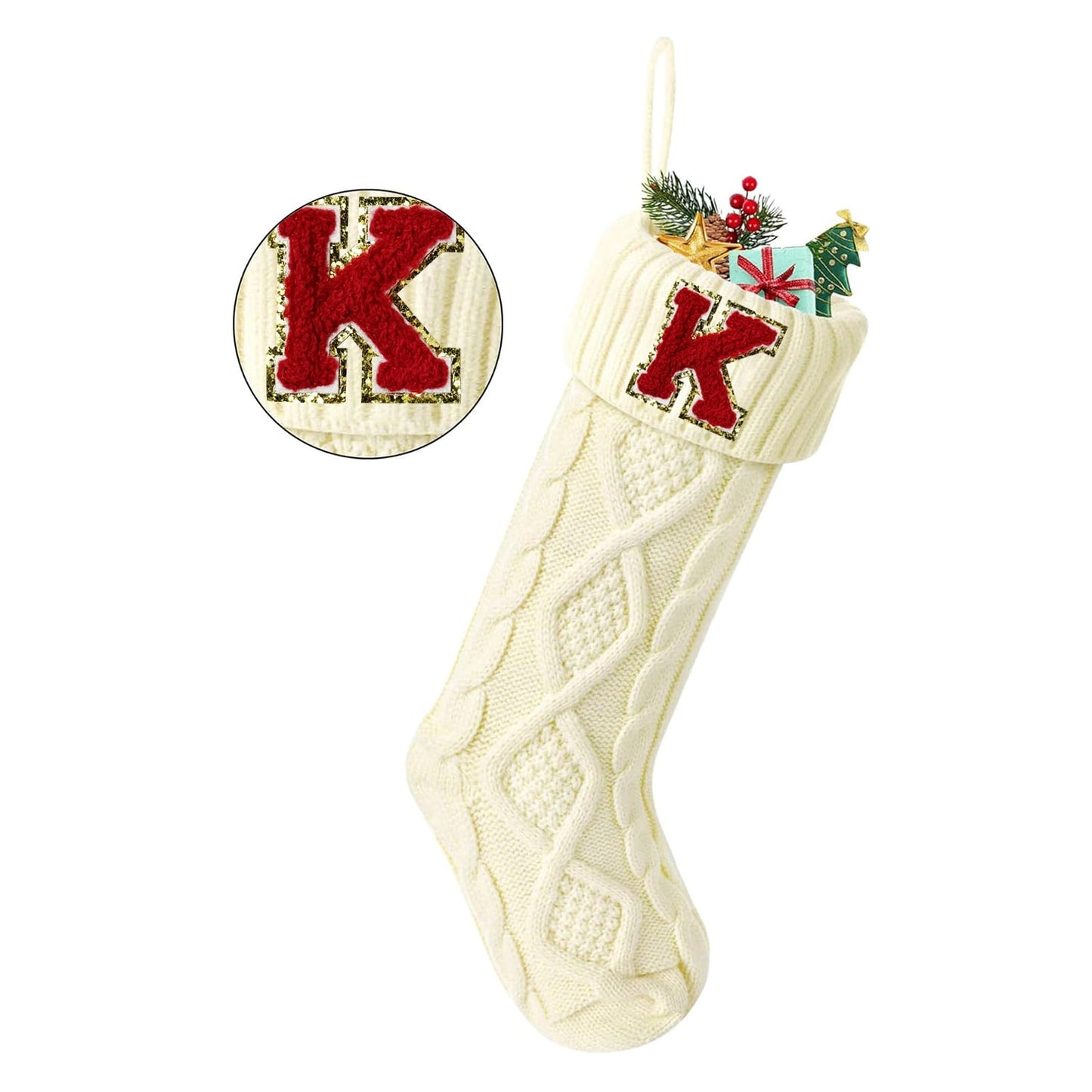 TETOU Christmas Stockings with Initials Letter 18" Stockings for Christmas Decoration - White A
