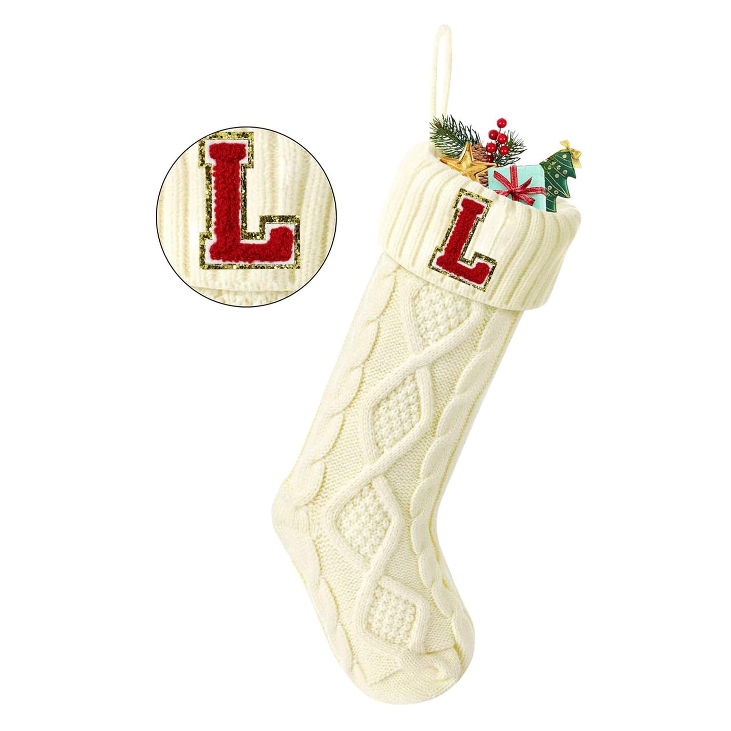 TETOU Christmas Stockings with Initials Letter 18" Stockings for Christmas Decoration - White A