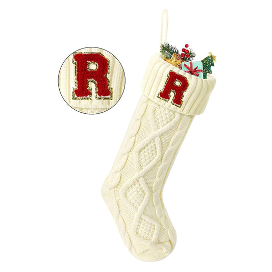 TETOU Christmas Stockings with Initials Letter 18" Stockings for Christmas Decoration - White R