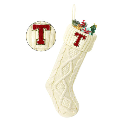 TETOU Christmas Stockings with Initials Letter 18" Stockings for Christmas Decoration - White A