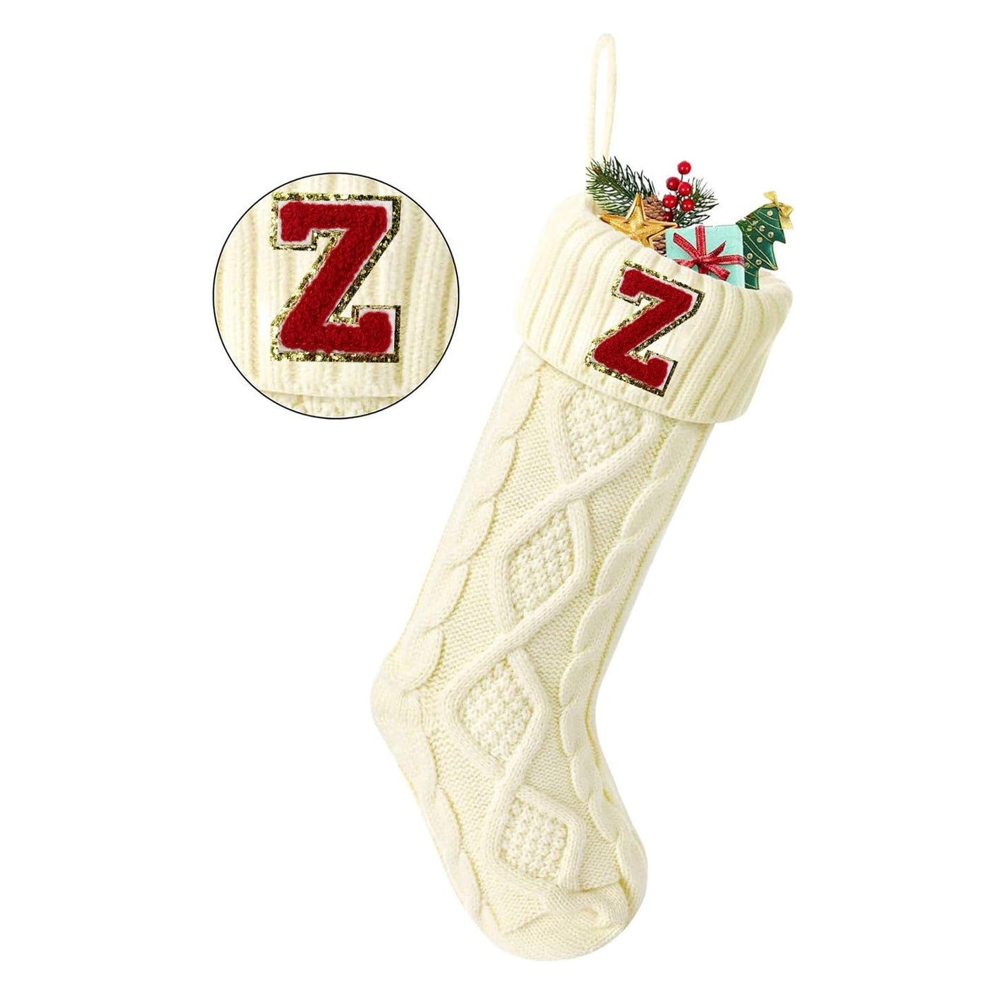 TETOU Christmas Stockings with Initials Letter 18" Stockings for Christmas Decoration - White A