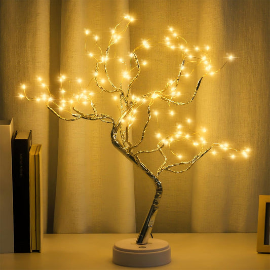 TETOU DIY Artificial Tree Lamp, 20" 108 LED Tabletop Bonsai Tree Light, Battery(not included)/USB Operated Aesthetic Lamps for Living Room Bedroom Christmas Home Gifts House Decor - Warm White