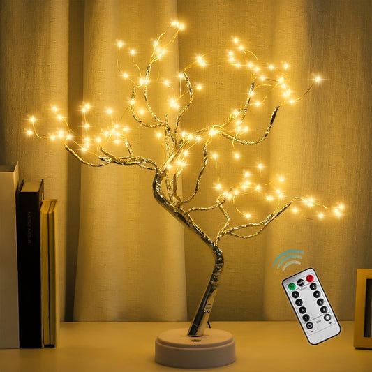 TETOU DIY Artificial Tree Lamp, 20" 108 LED Tabletop Bonsai Tree Light, Battery(not included)/USB Operated Lamps for Living Room Bedroom Christmas Home Gifts House Decor - Warm White Remote Control