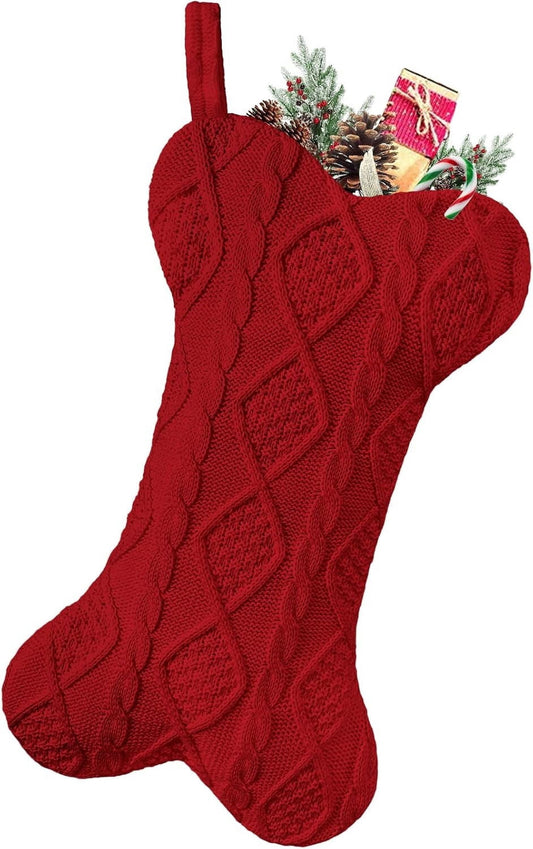 TETOU Dog Christmas Stocking, Bone Shape Knit Stocking, Xmas Dog Stocking, Hanging Christmas Decoration for Dogs Cats Pets Xmas Holiday Indoor Party-Red