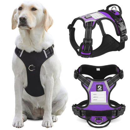 TETOU Dog Harness, No-Pull Pet Harness, Adjustable Reflective Soft Padded Dog Vest with Handle, Nameplate Design for DIY Name Phone Number Address, Suitable for Small Medium Large Dogs - Black M