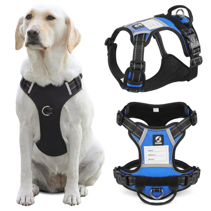 TETOU Dog Harness, No-Pull Pet Harness, Adjustable Reflective Soft Padded Dog Vest with Handle, Nameplate Design for DIY Name Phone Number Address, Suitable for Small Medium Large Dogs - Black M