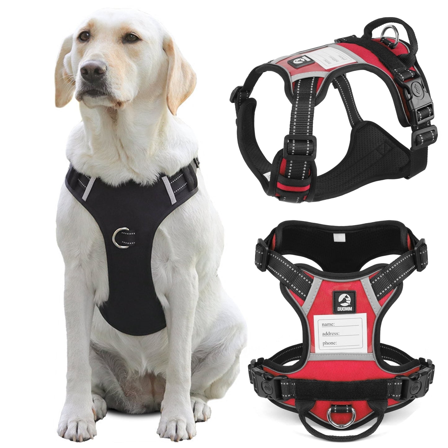 TETOU Dog Harness, No-Pull Pet Harness, Adjustable Reflective Soft Padded Dog Vest with Handle, Nameplate Design for DIY Name Phone Number Address, Suitable for Small Medium Large Dogs - Black M