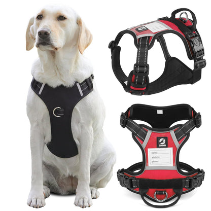 TETOU Dog Harness, No-Pull Pet Harness, Adjustable Reflective Soft Padded Dog Vest with Handle, Nameplate Design for DIY Name Phone Number Address, Suitable for Small Medium Large Dogs - Black M