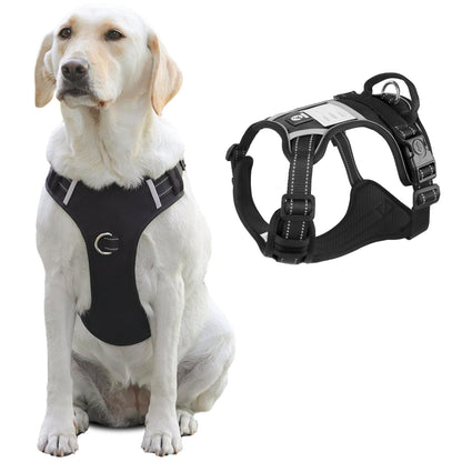 TETOU Dog Harness, No-Pull Pet Harness, Adjustable Reflective Soft Padded Dog Vest with Handle, Nameplate Design for DIY Name Phone Number Address, Suitable for Small Medium Large Dogs - Black M